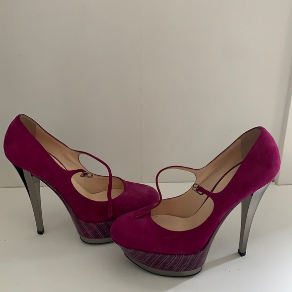 Casadei Suede & Patent Croc Pumps - Picture 1 of 3